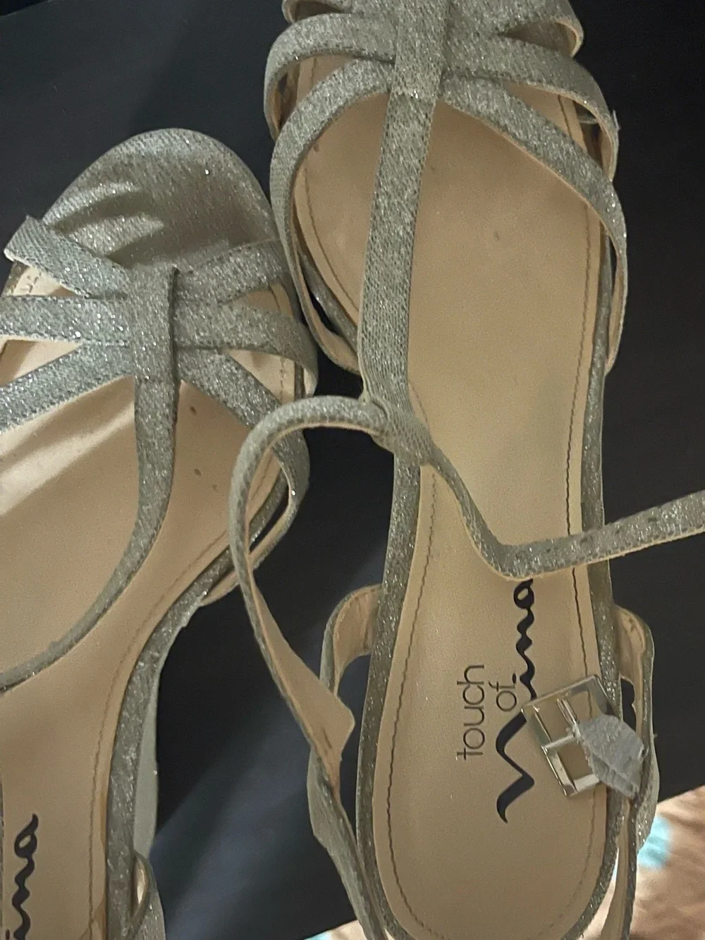 Nina Silver Glitter Strappy Wedge Sandals